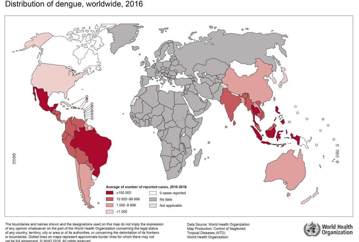 Figure 2: Distribution of global dengue risk, WHO 2012
